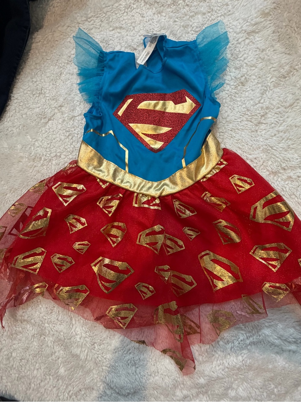 DC Girls Blue and Red Supergirl Costume with Gold Accents